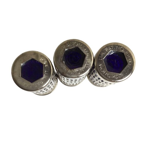 Silver Plated Salt And Pepper Shakers Cobalt Blue U.K Pat. No. 1014132 Hong Kong - Picture 5 of 9